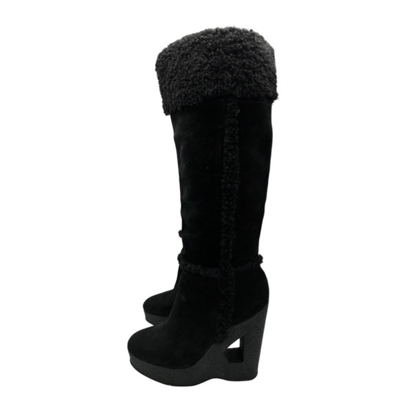 Michael Kors Knee High Suede &‎ Shearling Wedge Cutout Heel Boots - Picture 6 of 15